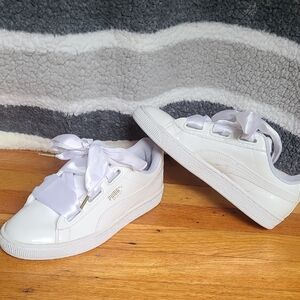 Puma White Sneakers with Satin Laces